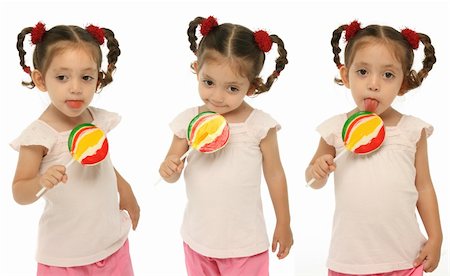 Little girl holding a lollipop with different expressions and emotions. Foto de stock - Super Valor sin royalties y Suscripción, Código: 400-04446951