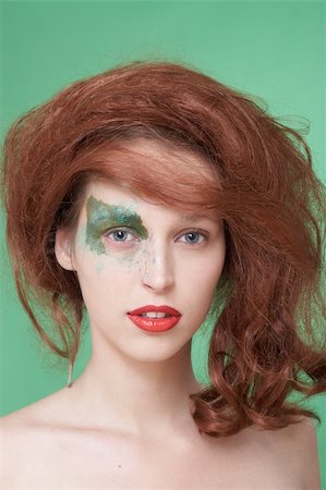 simsearch:400-05051542,k - The girl with an original make-up and a red wig. Fashion Stock Photo - Budget Royalty-Free & Subscription, Code: 400-04447940