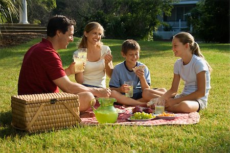 simsearch:400-04953081,k - Caucasian family of four having picnic in park. Foto de stock - Royalty-Free Super Valor e Assinatura, Número: 400-04448905