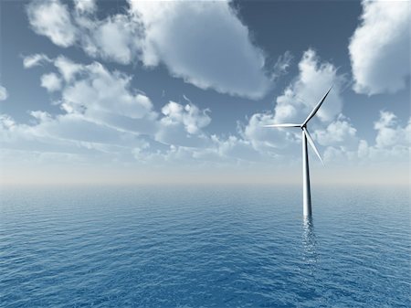 wind generator at the ocean- 3d illustration Stock Photo - Budget Royalty-Free & Subscription, Code: 400-04448988