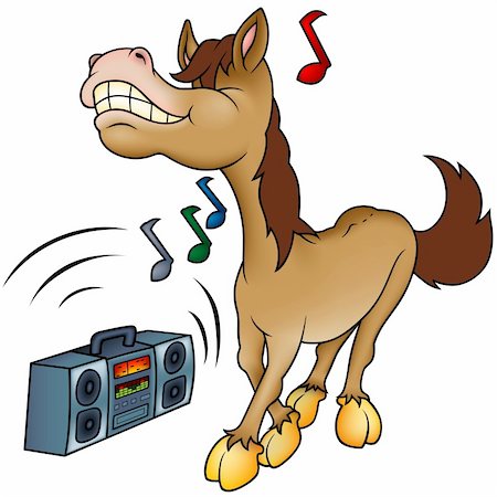 Horse and Music - Highly detailed cartoon animal. Stock Photo - Budget Royalty-Free & Subscription, Code: 400-04440117