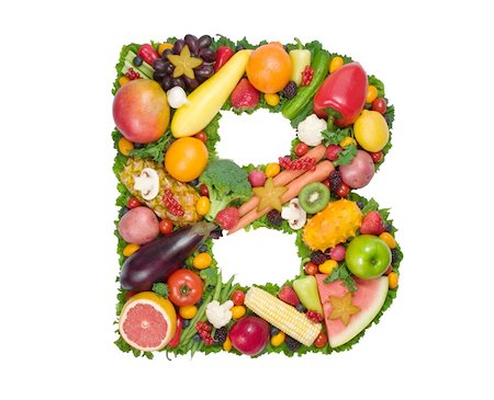 simsearch:825-05985958,k - Letter made of fresh fruits and vegetables isolated on white Fotografie stock - Microstock e Abbonamento, Codice: 400-04440648