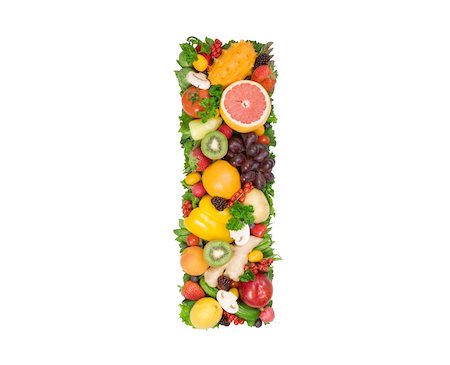 simsearch:825-05985958,k - Letter made of fresh fruits and vegetables isolated on white Fotografie stock - Microstock e Abbonamento, Codice: 400-04440651