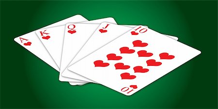 simsearch:400-07573978,k - Illustration of a poker hand with hearts on a green table with central lighting Photographie de stock - Aubaine LD & Abonnement, Code: 400-04442138