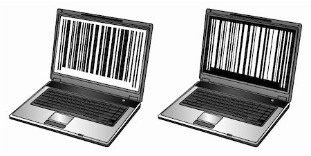 Opened laptop with bar codes Stock Photo - Budget Royalty-Free & Subscription, Code: 400-04442320