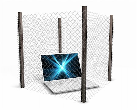 simsearch:400-04474827,k - 3D render of a computer behind a wire fence depicting computer security Fotografie stock - Microstock e Abbonamento, Codice: 400-04443034