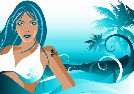 simsearch:400-04443834,k - A female in waves with a beach scene in the background. Fotografie stock - Microstock e Abbonamento, Codice: 400-04443072