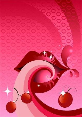 simsearch:400-05713202,k - Abstract background with lips and cherries. Stock Photo - Budget Royalty-Free & Subscription, Code: 400-04443833