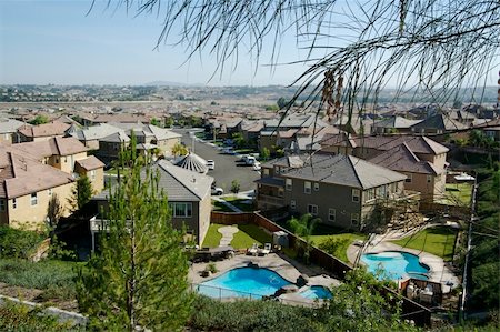 Above View of New Contemporary Neighborhood with Pools in Yards Stock Photo - Budget Royalty-Free & Subscription, Code: 400-04454859