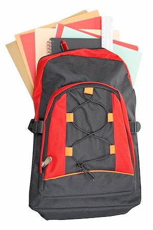 simsearch:400-07046956,k - A black and red backpack with school material over a white background Stock Photo - Budget Royalty-Free & Subscription, Code: 400-04454909