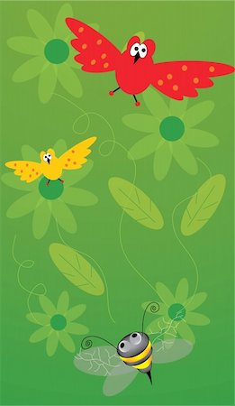 illustrative birds and flowers , a fresh background Foto de stock - Super Valor sin royalties y Suscripción, Código: 400-04455017