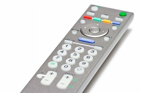 simsearch:400-05223721,k - Closeup of TV remote control on white background. Foto de stock - Royalty-Free Super Valor e Assinatura, Número: 400-04455331