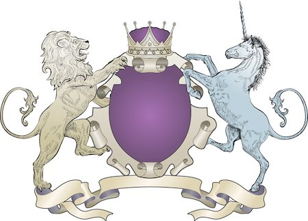 simsearch:645-01826463,k - A shield coat of arms element featuring a lion, unicorn and crown Stock Photo - Budget Royalty-Free & Subscription, Code: 400-04457421