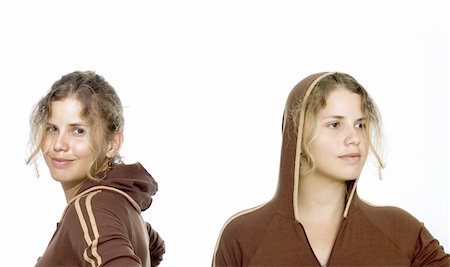 sibling sad - Two isolated girls wearing brown sweater Stock Photo - Budget Royalty-Free & Subscription, Code: 400-04457820