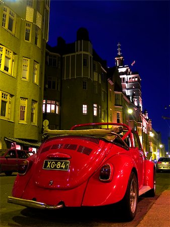 Red old car on night Helsinki street Stock Photo - Budget Royalty-Free & Subscription, Code: 400-04458394