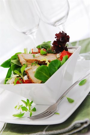 simsearch:400-04864579,k - Fresh green salad with grilled chicken herbs and tomatoes Stock Photo - Budget Royalty-Free & Subscription, Code: 400-04458674