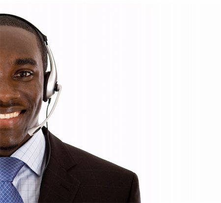 This is an image of a man with a microphone headset on. This image can be used for telecommunication and service themes. Fotografie stock - Microstock e Abbonamento, Codice: 400-04459481