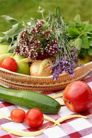 Harvest- basket full of fruits, vegetable and herbs Stock Photo - Budget Royalty-Free & Subscription, Code: 400-04459647