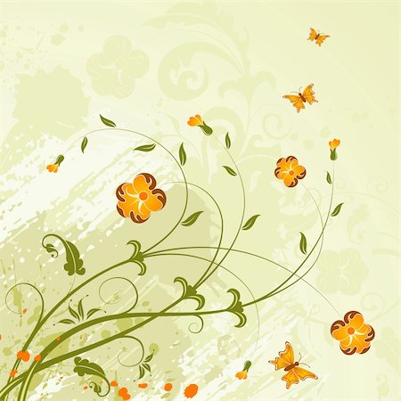 simsearch:400-04459878,k - Grunge paint flower background with butterfly, element for design, vector illustration Foto de stock - Super Valor sin royalties y Suscripción, Código: 400-04459875