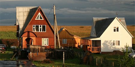 flyfishka (artist) - Country cottage at a dawn Stockbilder - Microstock & Abonnement, Bildnummer: 400-04459892