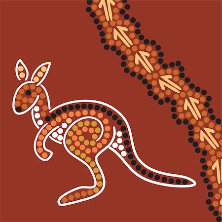Hand drawn Aboriginal abstract depicting a kangaroo and kangaroo tracks Stock Photo - Budget Royalty-Free & Subscription, Code: 400-04450852
