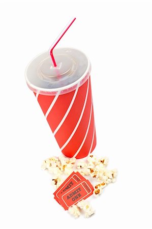 Popcorn, two tickets and soda on white background Stock Photo - Budget Royalty-Free & Subscription, Code: 400-04451029