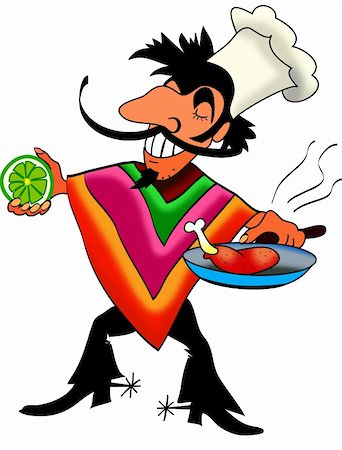 Funny Mexican cook cooking and dancing.Illustration coloured in computer. Stock Photo - Budget Royalty-Free & Subscription, Code: 400-04452138