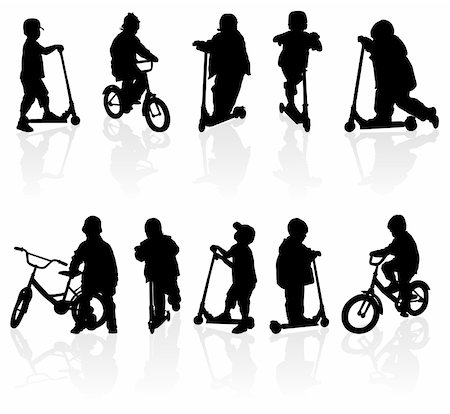 sports scooters - Silhouette girls and boys with bicycle, illustration Foto de stock - Super Valor sin royalties y Suscripción, Código: 400-04453719