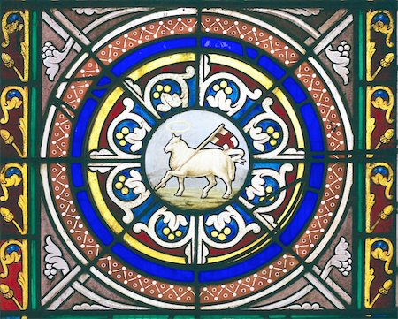 simsearch:400-05356743,k - Window picturing the lamb of God carrying the english flag in Chetwode Parish Church (former Abbey) in Buckinghamshire, England Stockbilder - Microstock & Abonnement, Bildnummer: 400-04464415