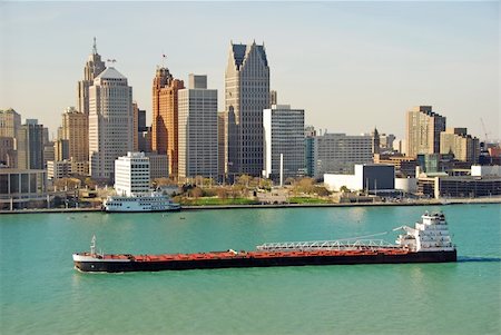 simsearch:400-04024552,k - Panoramic view of downtown Detroit waterfront during the day Stock Photo - Budget Royalty-Free & Subscription, Code: 400-04464431