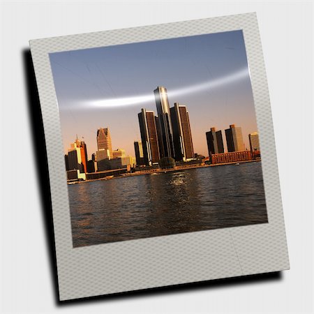 simsearch:400-06329069,k - Snapshot of waterfront Detroit skyline at dusk Photographie de stock - Aubaine LD & Abonnement, Code: 400-04465468