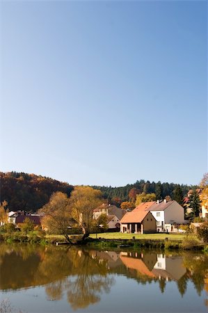 simsearch:400-05880107,k - A picturesque fall reflection of a quaint european village Stockbilder - Microstock & Abonnement, Bildnummer: 400-04466526