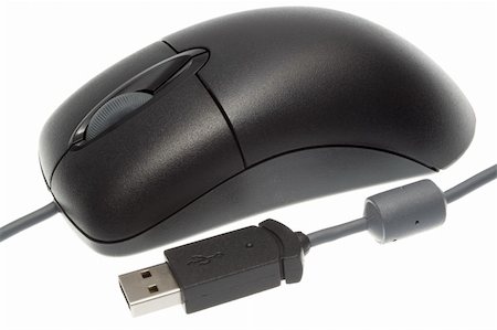 USB Black optical mouse isolated on white background. Foto de stock - Super Valor sin royalties y Suscripción, Código: 400-04466606
