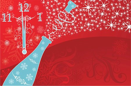 New year's background with clock and sparks of a champagne, vector illustration Stock Photo - Budget Royalty-Free & Subscription, Code: 400-04466698