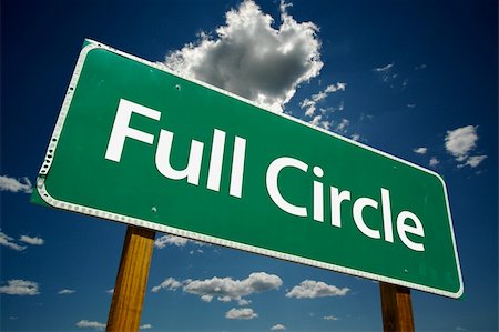 simsearch:400-04691775,k - "Full Circle"  Road Sign with dramatic blue sky and clouds. Stockbilder - Microstock & Abonnement, Bildnummer: 400-04467825