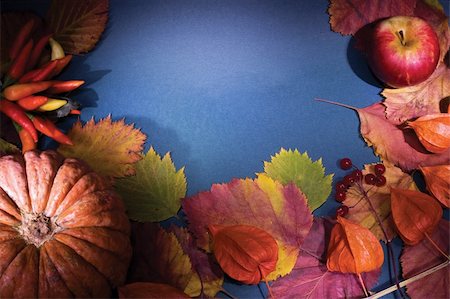 simsearch:400-03939805,k - Autumn harvest frame on textured blue cardboard, light painting made with light brush Foto de stock - Super Valor sin royalties y Suscripción, Código: 400-04467910