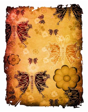 scarp - flowers and butterflies on grunge old paper Stock Photo - Budget Royalty-Free & Subscription, Code: 400-04467973