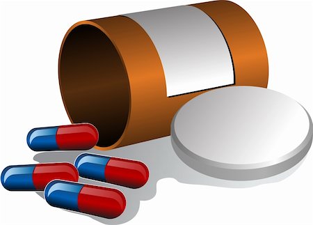 pillbox - Pillbox with label, cap open and scattered pills. 3d vector isometric illustration Stock Photo - Budget Royalty-Free & Subscription, Code: 400-04469157
