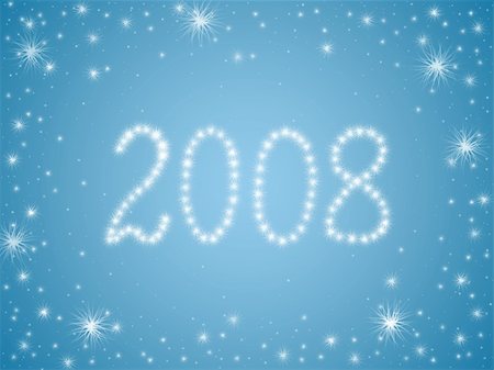 2008 drawn by white stars over light blue background Stock Photo - Budget Royalty-Free & Subscription, Code: 400-04469408