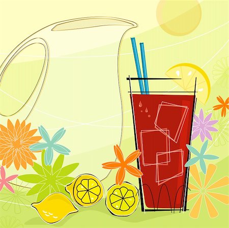 simsearch:400-03934403,k - Retro-inspired Ice Tea with pitcher and summer flowers. Each item is grouped so you can use them independently from the background. Layered file for easy edit--no transparencies or strokes! Stock Photo - Budget Royalty-Free & Subscription, Code: 400-04460133