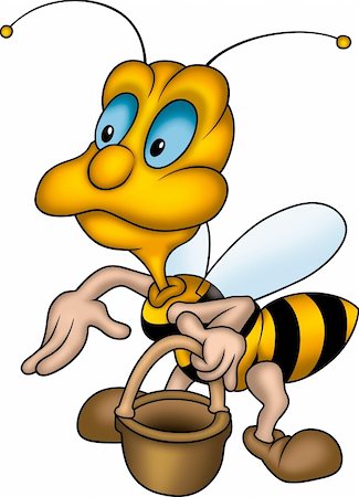 simsearch:400-03933016,k - Little Bee 07 - High detailed and coloured illustration - Friendly wasp with basket Foto de stock - Super Valor sin royalties y Suscripción, Código: 400-04460215