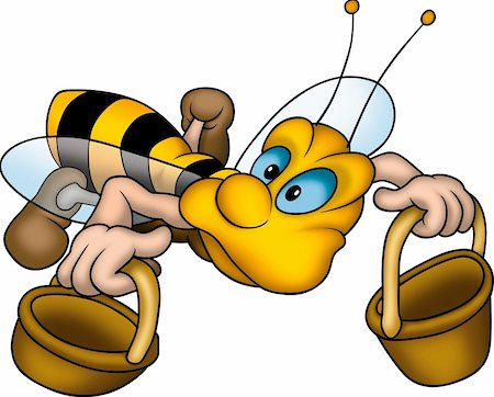 simsearch:400-03933016,k - Little Bee 10 - High detailed and coloured illustration - Flying wasp with baskets Foto de stock - Super Valor sin royalties y Suscripción, Código: 400-04460219