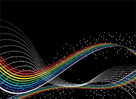 Illustrated space rainbow with flowing white lines and stars Stock Photo - Budget Royalty-Free & Subscription, Code: 400-04460235