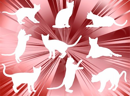 simsearch:400-05101651,k - Funny cats silhouette in typical poses against a colorful background Photographie de stock - Aubaine LD & Abonnement, Code: 400-04460324