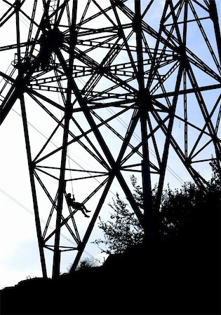 Power tower standing on a rock silhouette and bungee jumper underneath in a sunset Stock Photo - Budget Royalty-Free & Subscription, Code: 400-04460344