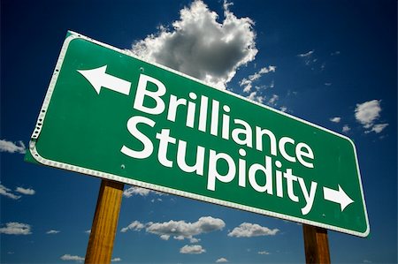 simsearch:400-04691775,k - "Brilliance, Stupidity" Road Sign with dramatic clouds and sky. Stockbilder - Microstock & Abonnement, Bildnummer: 400-04460636