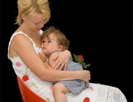 Mother comforting her daughter - concept for parenthood and childhood - isolated on black Stock Photo - Budget Royalty-Free & Subscription, Code: 400-04461122