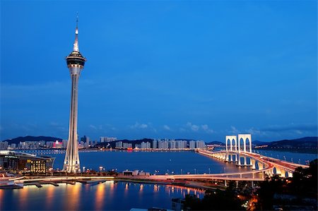 The night view of Macau Tower Convention and Sai Van bridge Stock Photo - Budget Royalty-Free & Subscription, Code: 400-04461406