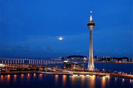 The night view of Macau Tower Convention and Sai Van bridge Stock Photo - Budget Royalty-Free & Subscription, Code: 400-04461407