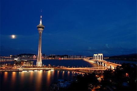 The night view of Macau Tower Convention and Sai Van bridge Stock Photo - Budget Royalty-Free & Subscription, Code: 400-04461409